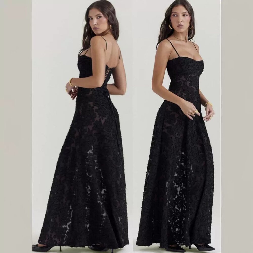 Sexy Backless Strap Evening Black Dress- Medium